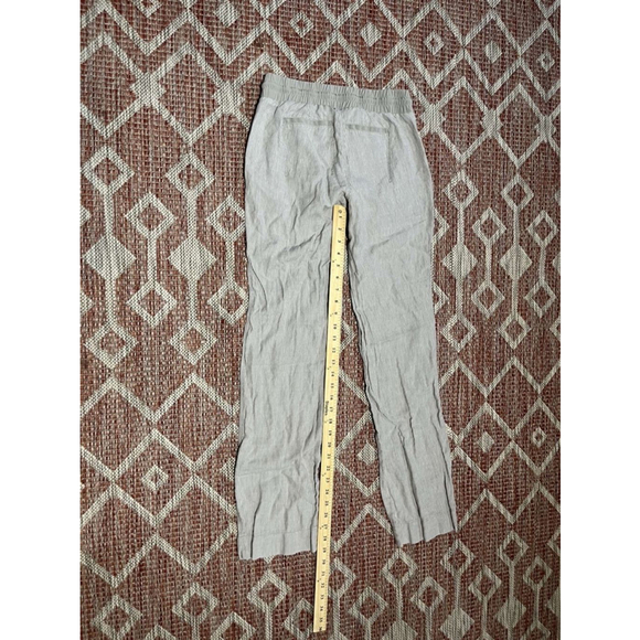Athleta Stripe Bali Linen Trouser Pant Gray Straight Leg Pockets Size 2 - Picture 4 of 4
